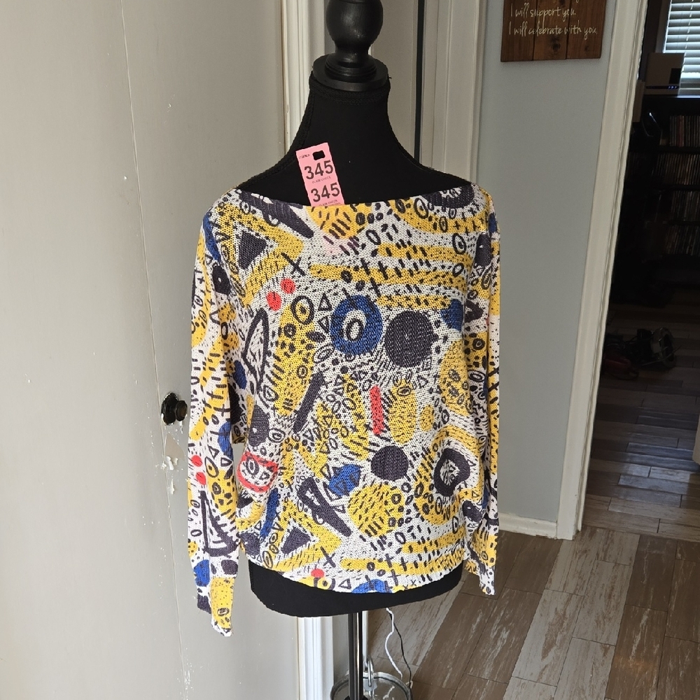 P345 Abstract Patterned Women's Top - Yellow, Blue, White